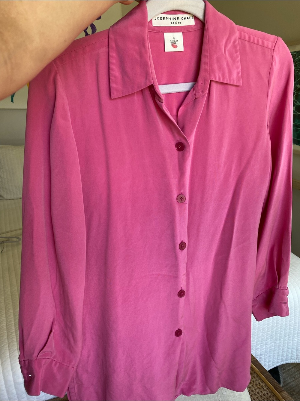 100% Silk Josephine Chaus Pink Button-Front Blouse